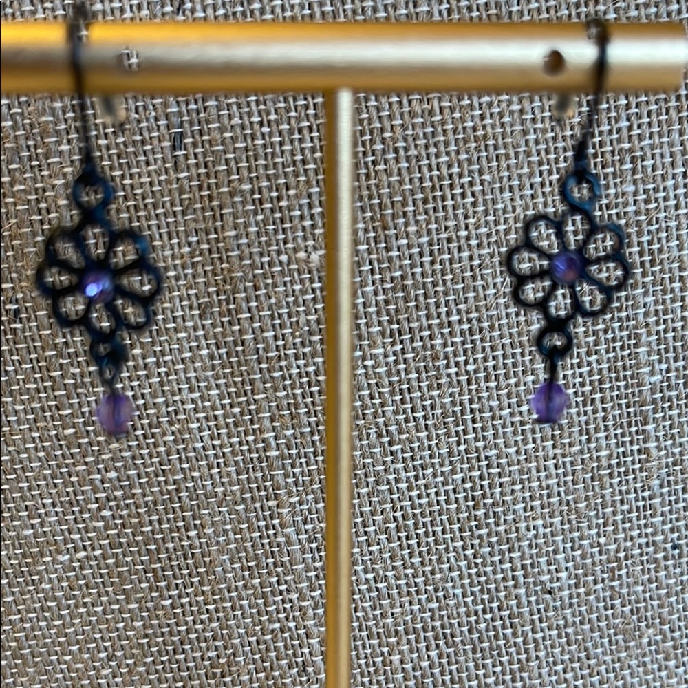 Elegant Purple Flower costume pierced Earrings